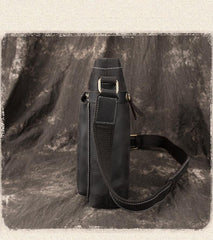 Black LEATHER MEN'S Small Side bag Vertical MESSENGER BAG Courier Shoulder Bag FOR MEN - iwalletsmen