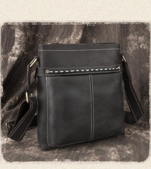 Black LEATHER MEN'S Small Side bag Vertical MESSENGER BAG Courier Shoulder Bag FOR MEN - iwalletsmen