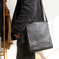 Black LEATHER MEN'S Small Side bag Vertical iPad Bag Black MESSENGER BAG FOR MEN