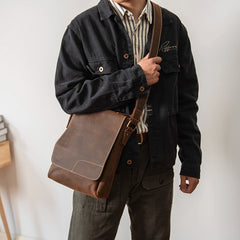 Black LEATHER MEN'S Small Side bag Vertical iPad Bag Black MESSENGER BAG FOR MEN