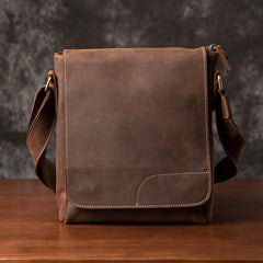 Brown Mens Leather Vertical Messenger Bag iPad Bag 9.7'' Vertical Crossbody Bag for Men