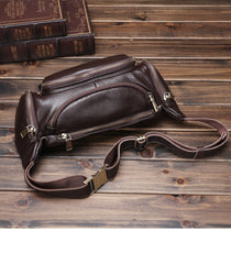 Coffee Large Capacity Leather Mens Fanny Packs Barrel Bum Bags Cool Waist Bag for Men