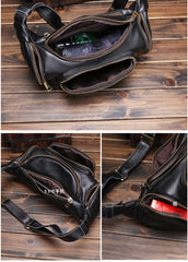Black Large Capacity Leather Mens Fanny Packs Barrel Bum Bags Cool Waist Bag for Men