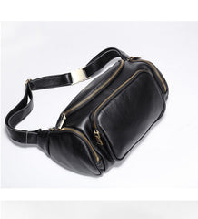 Coffee Large Capacity Leather Mens Fanny Packs Barrel Bum Bags Cool Waist Bag for Men