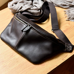 Black Large Leather Fanny Pack Leather Sling Bag Sling Large Crossbody Packs Hip Pack For Men