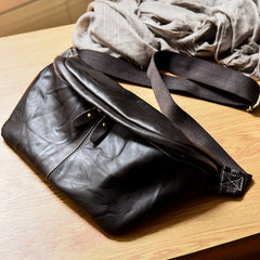 Large Leather Fanny Pack Black Leather Sling Bag Sling Large Crossbody Packs Hip Pack For Men