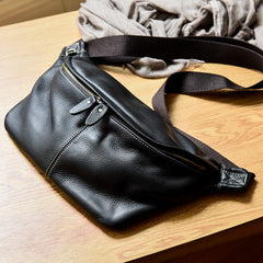 Black Large Leather Fanny Pack Leather Sling Bag Sling Large Crossbody Packs Hip Pack For Men