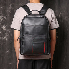 Black Leather Backpack Mens 14'' Laptop Work Backpack School Backpack Travel Backpack for Men