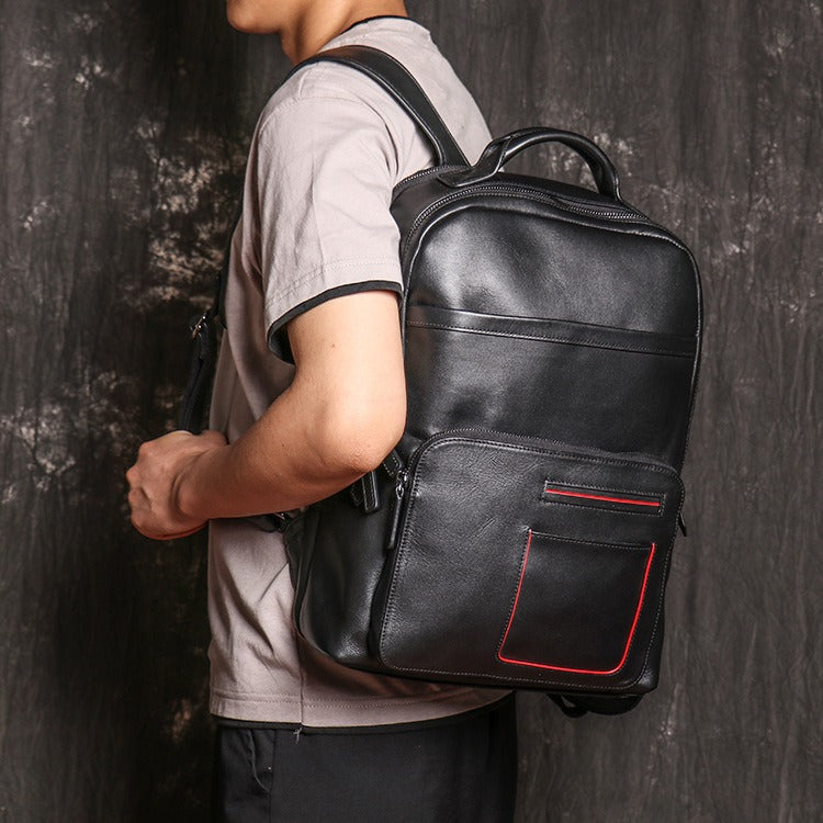 Black leather work backpack discount