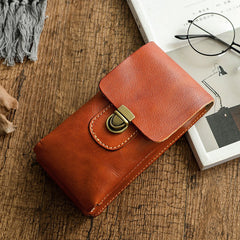 Coffee Leather Cell Phone Holster Mens Belt Pouch Leather Waist Bag BELT BAG Belt Holster For Men