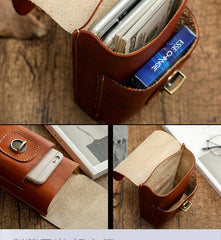 Coffee Leather Cell Phone Holster Mens Belt Pouch Leather Waist Bag BELT BAG Belt Holster For Men