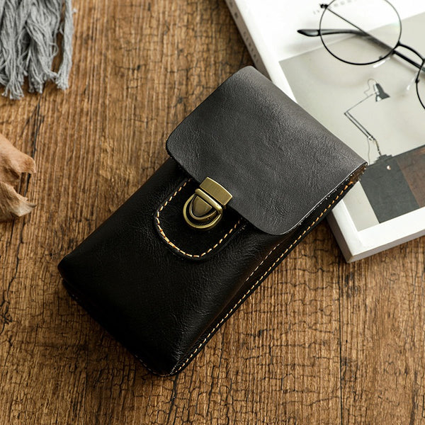 Black Leather Cell Phone Holster Mens Belt Pouch Leather Waist Bag BELT BAG Belt Holster For Men
