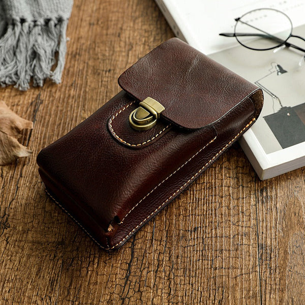 Coffee Leather Cell Phone Holster Mens Belt Pouch Leather Waist Bag BELT BAG Belt Holster For Men