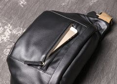 Black Leather Fanny Pack Chest Bag Leather Sling Bag Sling Crossbody Packs Hip Pack For Men