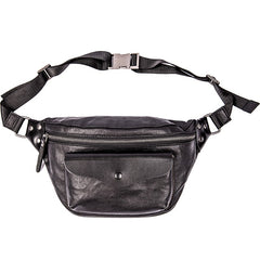 Black Leather Fanny Pack Men's Black Chest Bag Hip Pack Ipad Mini Waist Bag For Men