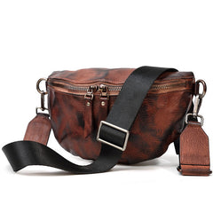 Brown Leather Fanny Pack Small Men's Vintage Chest Bag Hip Pack Waist Bag For Men