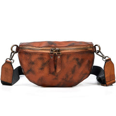 Coffee Leather Fanny Pack Small Men's Vintage Chest Bag Hip Pack Waist Bag For Men