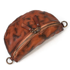 Brown Leather Fanny Pack Small Men's Vintage Chest Bag Hip Pack Waist Bag For Men