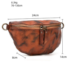 Coffee Leather Fanny Pack Small Men's Vintage Chest Bag Hip Pack Waist Bag For Men