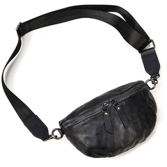 Black Leather Fanny Pack Small Men's Vintage Chest Bag Hip Pack Waist Bag For Men
