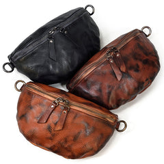 Black Leather Fanny Pack Small Men's Vintage Chest Bag Hip Pack Waist Bag For Men