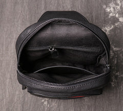 Black Leather Large Sling Bags Mens Cool Chest Bag Crossbody Packs Sling Pack for Men
