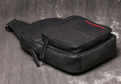 Black Leather Large Sling Bags Mens Cool Chest Bag Crossbody Packs Sling Pack for Men