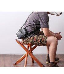Black Leather MENS Small Vertical Side Bag Black MIni Messenger Bag Mobile Bag For Men - iwalletsmen