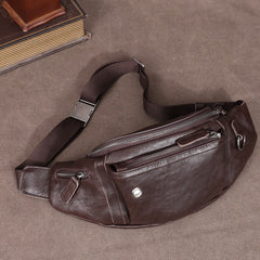 Black Leather Men Fanny Pack Waist Bag Leather Hip Pack Bum Pack For Men