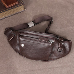 Black Leather Men Fanny Pack Waist Bag Leather Hip Pack Bum Pack For Men