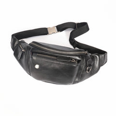 Black Leather Men Fanny Pack Waist Bag Leather Hip Pack Bum Pack For Men