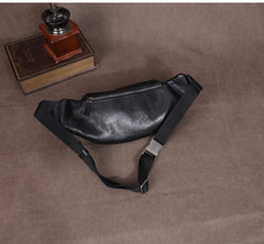 Black Leather Men Fanny Pack Waist Bag Leather Hip Pack Bum Pack For Men