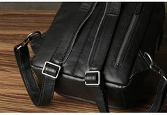 Black Leather Men's 10 inches Sling Bag Computer Backpack Black Travel Backpack Black Sling Pack For Men - iwalletsmen