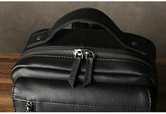Black Leather Men's 10 inches Sling Bag Computer Backpack Black Travel Backpack Black Sling Pack For Men - iwalletsmen