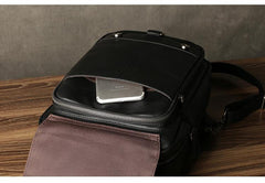 Black Leather Men's 10 inches Sling Bag Computer Backpack Black Travel Backpack Black Sling Pack For Men - iwalletsmen