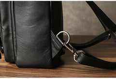 Black Leather Men's 10 inches Sling Bag Computer Backpack Black Travel Backpack Black Sling Pack For Men - iwalletsmen