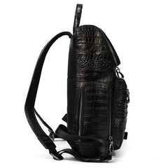 Black Crocodile Pattern Leather Men's 14 inches Computer Backpack Black Travel Backpack College Backpack For Men - iwalletsmen