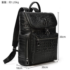 Black Crocodile Pattern Leather Men's 14 inches Computer Backpack Black Travel Backpack College Backpack For Men - iwalletsmen