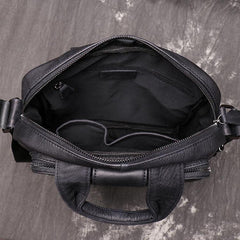 Black Leather Mens Laptop Work Bag Handbag Vertical Briefcase Shoulder Bags Black Business Bags For Men - iwalletsmen