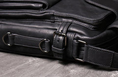 Black Leather Mens Laptop Work Bag Handbag Vertical Briefcase Shoulder Bags Black Business Bags For Men - iwalletsmen