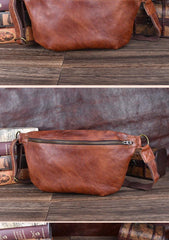 Black Leather Mens Large Sling Bag Leather Sling Pack Postman Bag Fanny Pack Shoulder Bag For Men - iwalletsmen