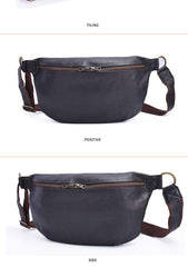 Black Leather Mens Large Sling Bag Leather Sling Pack Postman Bag Fanny Pack Shoulder Bag For Men - iwalletsmen