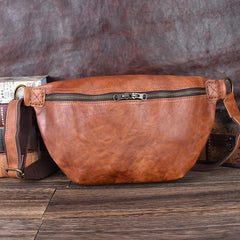 Black Leather Mens Large Sling Bag Leather Sling Pack Postman Bag Fanny Pack Shoulder Bag For Men - iwalletsmen