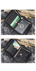 Black Leather Mens Around Zipper Billfold Wallet Vertical Zipper Bifold Wallet for Men