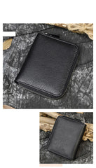 Black Leather Mens Around Zipper Billfold Wallet Zipper Bifold for Men