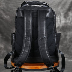Black Leather Mens Backpack 15'' Laptop Rucksack Vintage School Backpack For Men