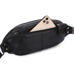 Black Leather Mens Fanny Pack Hip Packs Sling Bag Sling Pack Waist Bags for Men