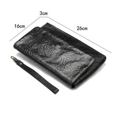 Black Leather Mens Flip Leather Wristlet Wallet Black Envelope Bag Clutch Wallet for Men