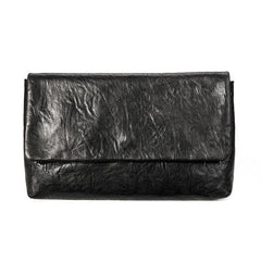 Black Leather Mens Flip Leather Wristlet Wallet Black Envelope Bag Clutch Wallet for Men