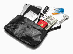 Black Leather Mens Flip Leather Wristlet Wallet Black Envelope Bag Clutch Wallet for Men
